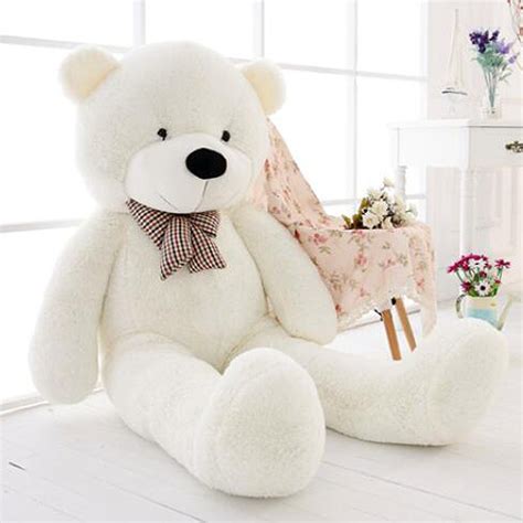 Large Bear Stuffed Toy White Faux Fur 